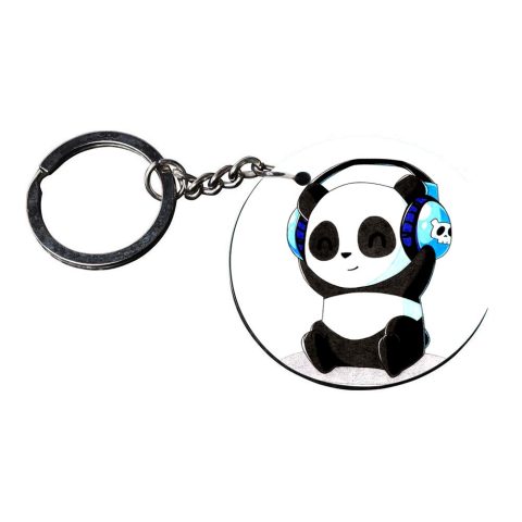 Crafty Worth | panda teddy bear keychain | j keychain Printed Wooden Keychains | Circle Shape Set of 2 keyrings 2×2 inch - alternate view