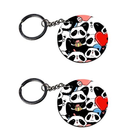 Crafty Worth | panda keychains for girls | m keychain Printed Wooden Keychains | Circle Shape Set of 2 keyrings 2×2 inch