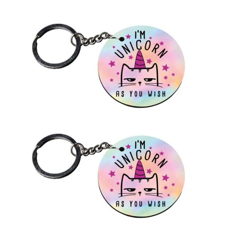 Crafty Worth | I am unicorn | keychain for husband special Printed Wooden Keychains | Circle Shape Set of 2 keyrings 2×2 inch