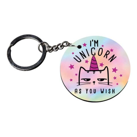 Crafty Worth | I am unicorn | keychain for husband special Printed Wooden Keychains | Circle Shape Set of 2 keyrings 2×2 inch - alternate view