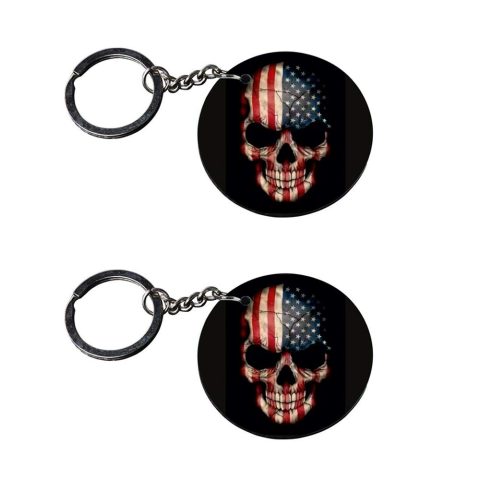 Crafty Worth | american flag keychains | keychain for anniversary Printed Wooden Keychains | Circle Shape Set of 2 keyrings 2×2 inch
