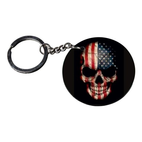 Crafty Worth | american flag keychains | keychain for anniversary Printed Wooden Keychains | Circle Shape Set of 2 keyrings 2×2 inch - alternate view