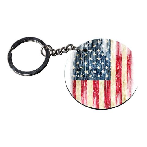 Crafty Worth | american flag keychains | keychain for dio Printed Wooden Keychains | Circle Shape Set of 2 keyrings 2×2 inch - alternate view