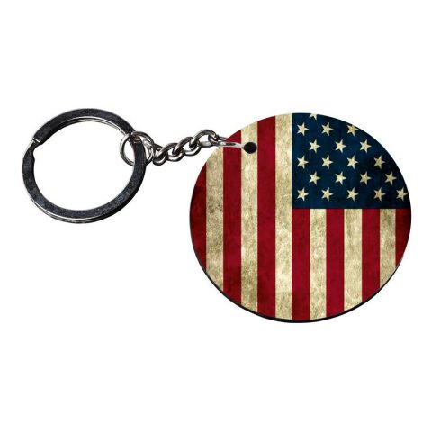 Crafty Worth | american flag keychains | keychain for duke bike Printed Wooden Keychains | Circle Shape Set of 2 keyrings 2×2 inch - alternate view