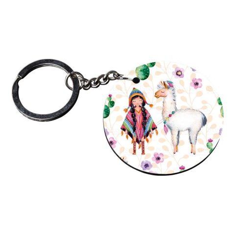 Crafty Worth | llama keychain | keychain for drive safe Printed Wooden Keychains | Circle Shape Set of 2 keyrings 2×2 inch - alternate view