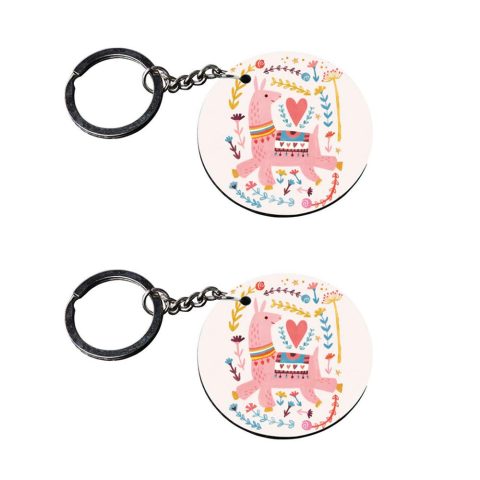 Crafty Worth | keychain for girls unicorn | keychain for boys bike Printed Wooden Keychains | Circle Shape Set of 2 keyrings 2×2 inch