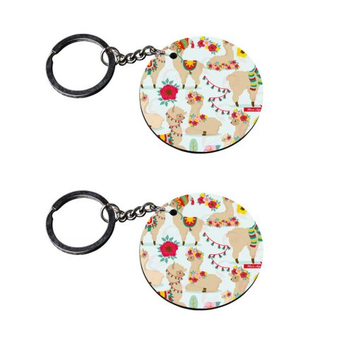 Crafty Worth | key chain for girls stylish latest | keychain for enfield Printed Wooden Keychains | Circle Shape Set of 2 keyrings 2×2 inch
