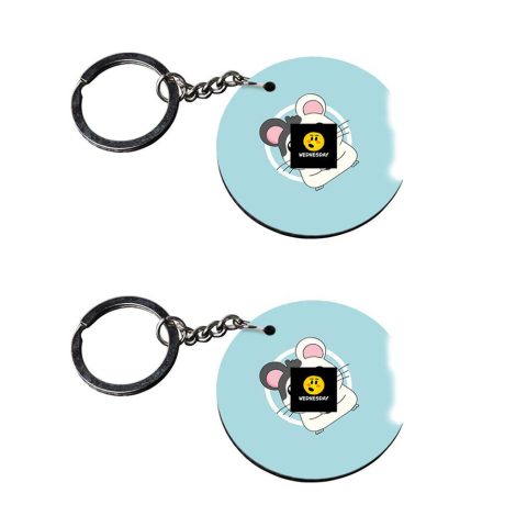 Crafty Worth | Wednesday | keychain for gun Printed Wooden Keychains | Circle Shape Set of 2 keyrings 2×2 inch