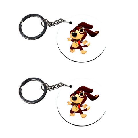 Crafty Worth | dog keychains for boys | keychain for mobile Printed Wooden Keychains | Circle Shape Set of 2 keyrings 2×2 inch