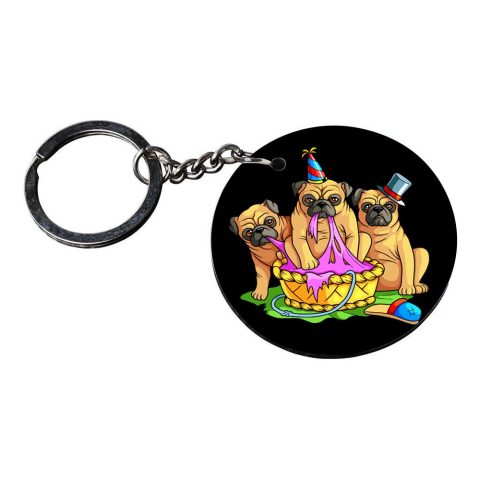 Crafty Worth | dog in basket keychain | keychain for neck Printed Wooden Keychains | Circle Shape Set of 2 keyrings 2×2 inch - alternate view