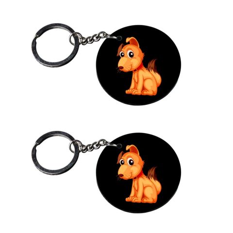 Crafty Worth | Dog keychain | keychain for pendrive for boys Printed Wooden Keychains | Circle Shape Set of 2 keyrings 2×2 inch