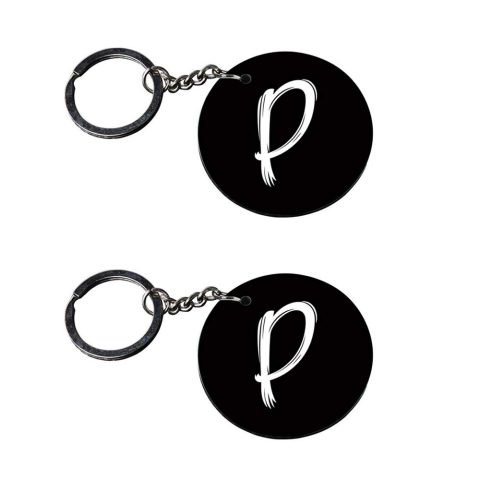 Crafty Worth | Alphabet P keychain | keychain electric lighter Printed Wooden Keychains | Circle Shape Set of 2 keyrings 2×2 inch