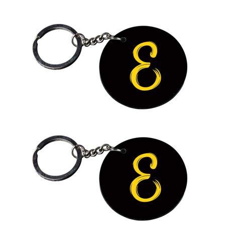 Crafty Worth | Alphabet E keychain | keychain jcb Printed Wooden Keychains | Circle Shape Set of 2 keyrings 2×2 inch
