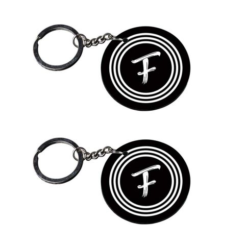 Crafty Worth | Alphabet F keychain | keychain lighters cigarette stylish Printed Wooden Keychains | Circle Shape Set of 2 keyrings 2×2 inch