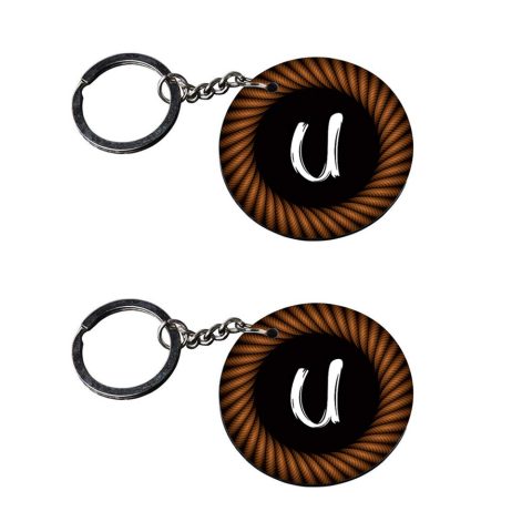 Crafty Worth | Alphabet U keychain | keychain torch Printed Wooden Keychains | Circle Shape Set of 2 keyrings 2×2 inch