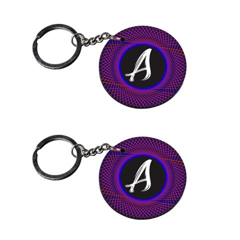 Crafty Worth | Alphabet A keychain | keychain thor hammer Printed Wooden Keychains | Circle Shape Set of 2 keyrings 2×2 inch