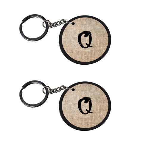 Crafty Worth | Alphabet Q keychain | j keychain Printed Wooden Keychains | Circle Shape Set of 2 keyrings 2×2 inch