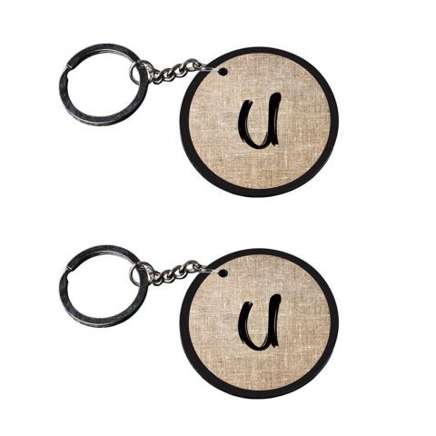 Crafty Worth | Alphabet U keychain | m keychain Printed Wooden Keychains | Circle Shape Set of 2 keyrings 2×2 inch