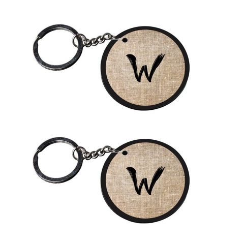 Crafty Worth | Alphabet W keychain | p keychain dalluchi Printed Wooden Keychains | Circle Shape Set of 2 keyrings 2×2 inch