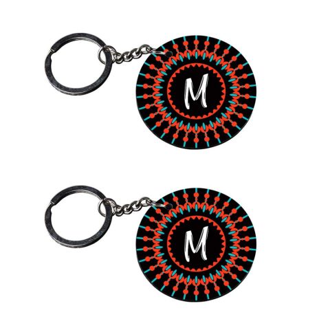 Crafty Worth | Alphabet M keychain | keychain for drive safe Printed Wooden Keychains | Circle Shape Set of 2 keyrings 2×2 inch