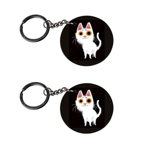 Crafty Worth | cat keychains for boys | keychain for phone case Printed Wooden Keychains | Circle Shape Set of 2 keyrings 2×2 inch
