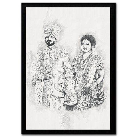 Crafty Worth | Canvas Pencil Sketch customized gift personalised photo | customized gifts for couple Customized Photo Frame with Name 12×18 inch